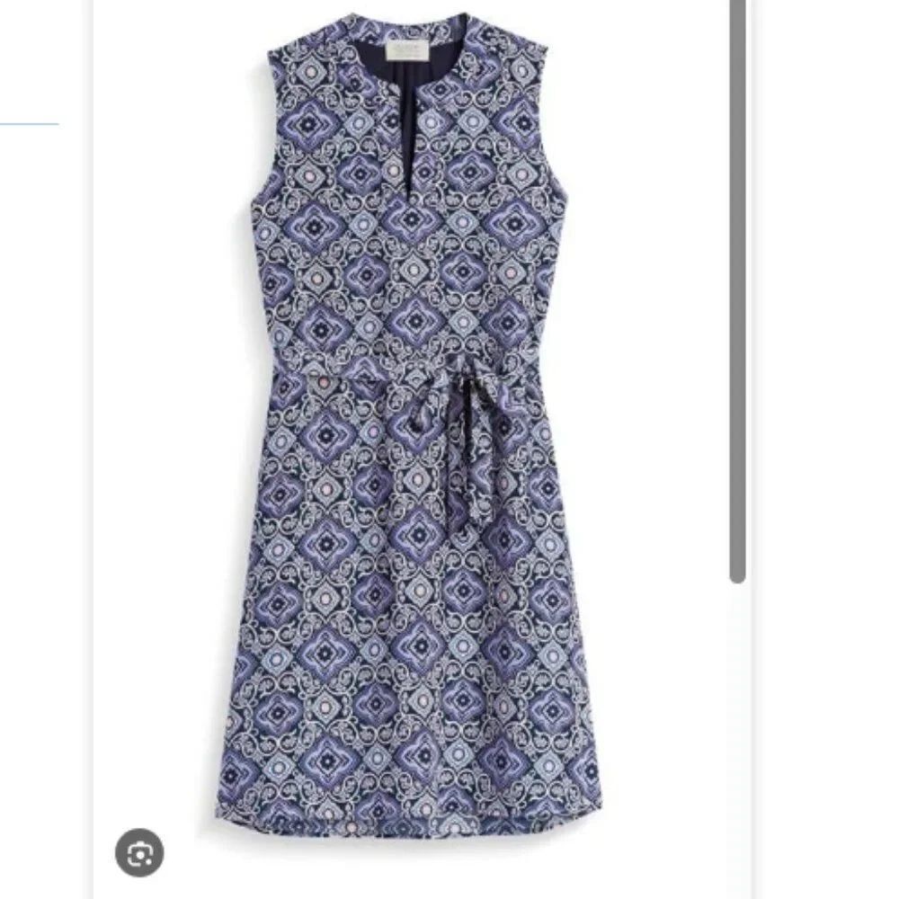 NWOT CRESCENT Blue Patterned Mini Dress Belted in Size S